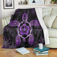 Hawaiian Turtle And Hibiscus Polynesian Premium Blankets Violet - AH White - Polynesian Pride