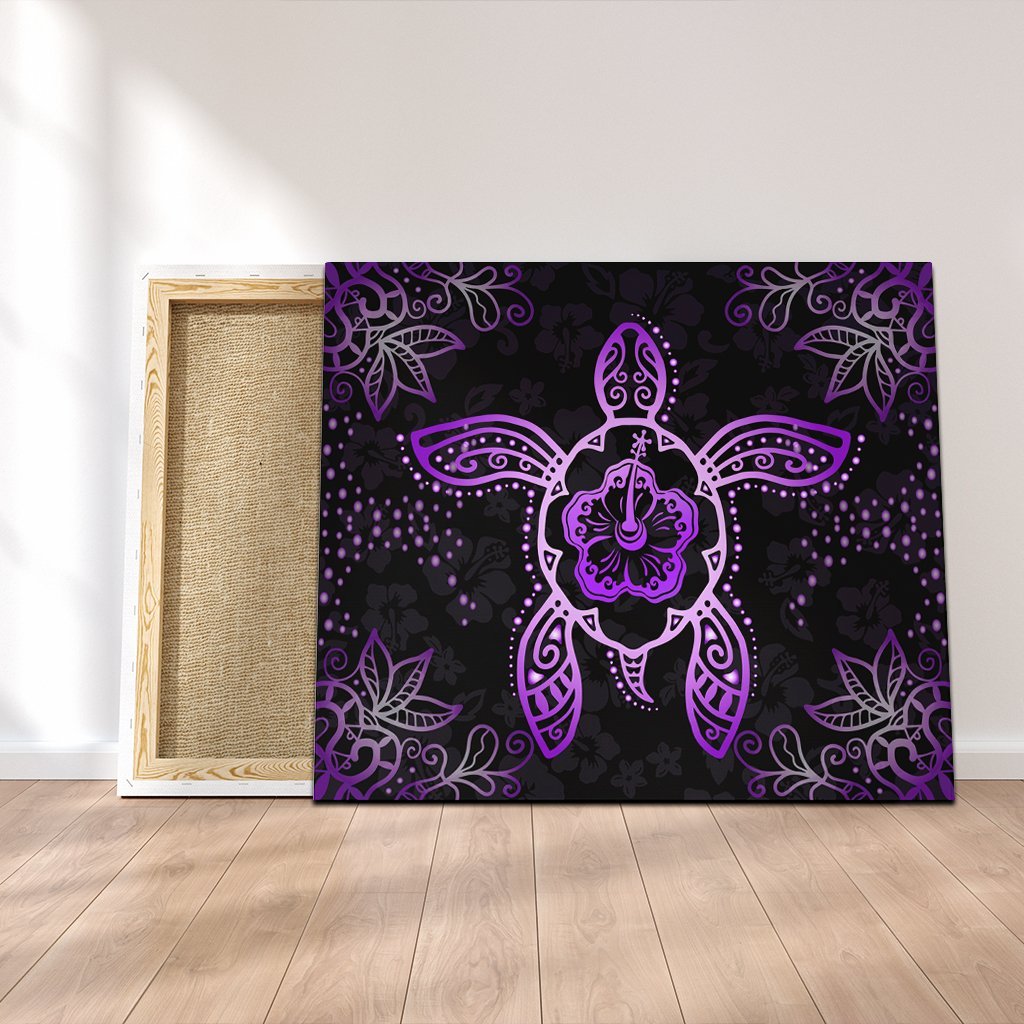 Hawaiian Turtle And Hibiscus Polynesian Canvas Violet - AH Canvas Poly-cotton - Polynesian Pride