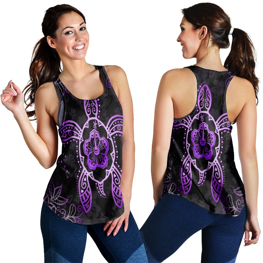 Hawaiian Turtle And Hibiscus Polynesian Racerback Tank Violet - AH Black - Polynesian Pride