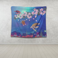 Hawaiian Turtle And Plumeria Pattern Polynesian Tapestry - AH - Polynesian Pride