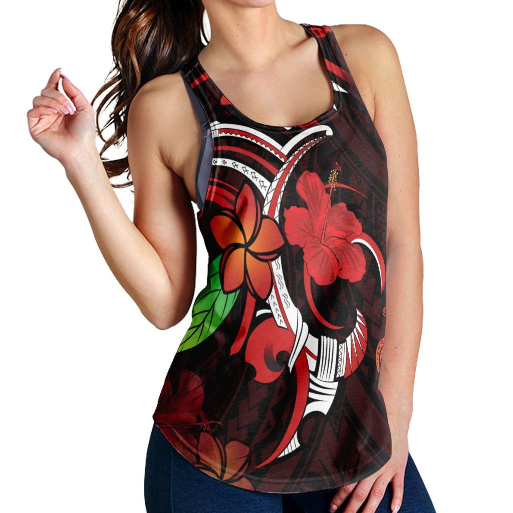 Hawaiian Turtle Hibiscus And Plumeria Flower Polynesian Racerback Tank - AH - Polynesian Pride