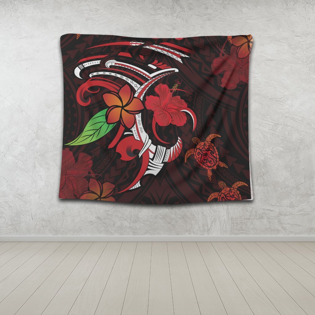 Hawaiian Turtle Hibiscus And Plumeria Flower Polynesian Tapestry - AH - Polynesian Pride