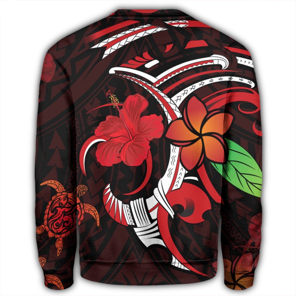 Hawaiian Turtle Hibiscus And Plumeria Flower Polynesian Sweatshirt - AH - Polynesian Pride