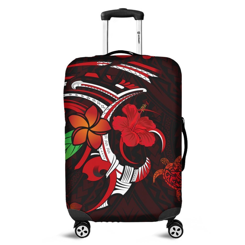 Hawaiian Turtle Hibiscus And Plumeria Flower Polynesian Luggage Covers - AH Black - Polynesian Pride