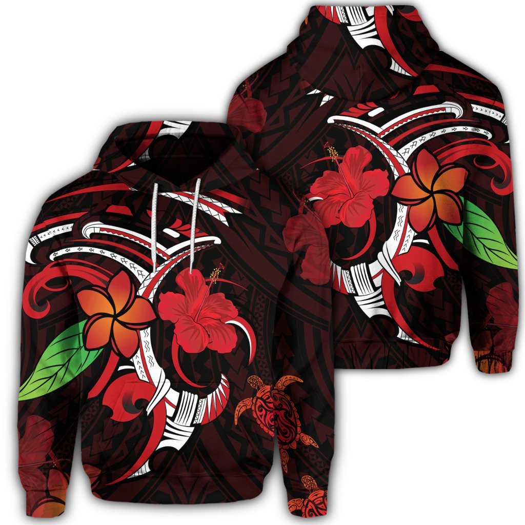 Hawaiian Turtle Hibiscus and Plumeria Flower Polynesian Hoodie Unisex Art - Polynesian Pride