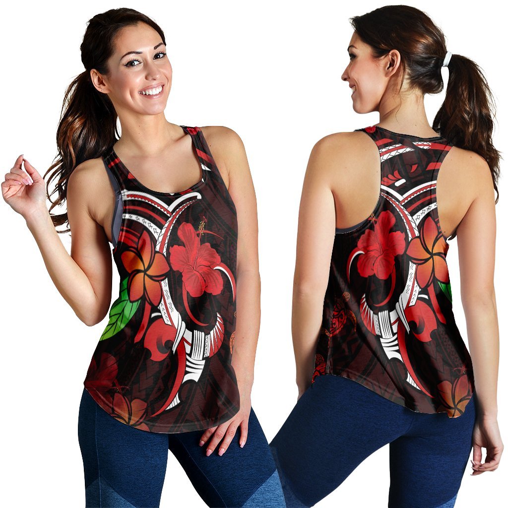 Hawaiian Turtle Hibiscus And Plumeria Flower Polynesian Racerback Tank - AH Black - Polynesian Pride