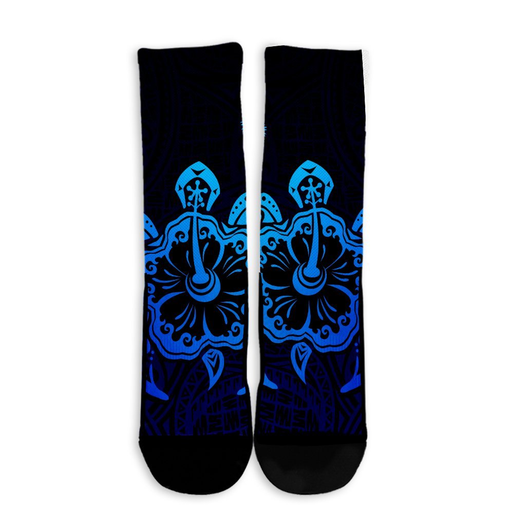 Hawaiian Turtle Hibiscus Coconut Tree Polynesian Crew Socks AH - Polynesian Pride