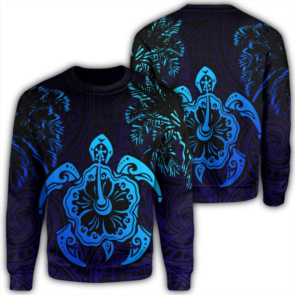 Hawaiian Turtle Hibiscus Coconut Tree Polynesian Sweatshirt AH Unisex Black - Polynesian Pride