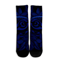 Hawaiian Turtle Hibiscus Plumeria Kanaka Polynesian Crew Socks Blue - Soft Style - AH - Polynesian Pride