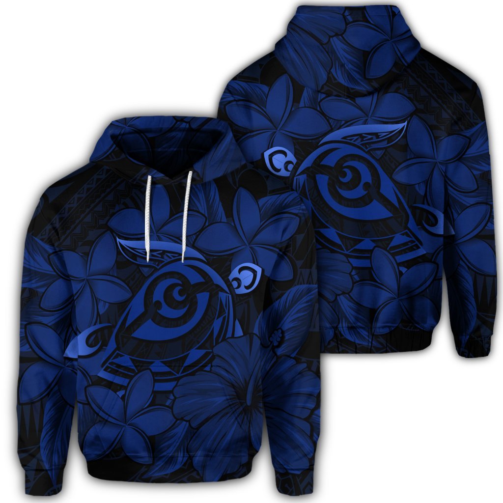 Hawaiian Turtle Hibiscus Plumeria Kanaka Polynesian Hoodie Blue Soft Style Unisex Art - Polynesian Pride