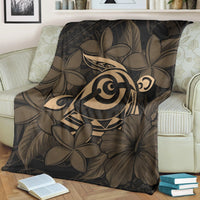 Hawaiian Turtle Hibiscus Plumeria Kanaka Polynesian Premium Blankets Gold - Soft Style - AH - Polynesian Pride