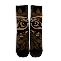 Hawaiian Turtle Hibiscus Plumeria Kanaka Polynesian Crew Socks Gold - Soft Style - AH - Polynesian Pride