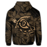 Hawaiian Turtle Hibiscus Plumeria Kanaka Polynesian Zip Hoodie Gold Soft Style - Polynesian Pride