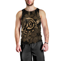 Hawaiian Turtle Hibiscus Plumeria Kanaka Polynesian Tank Top Gold - Soft Style - AH Black - Polynesian Pride