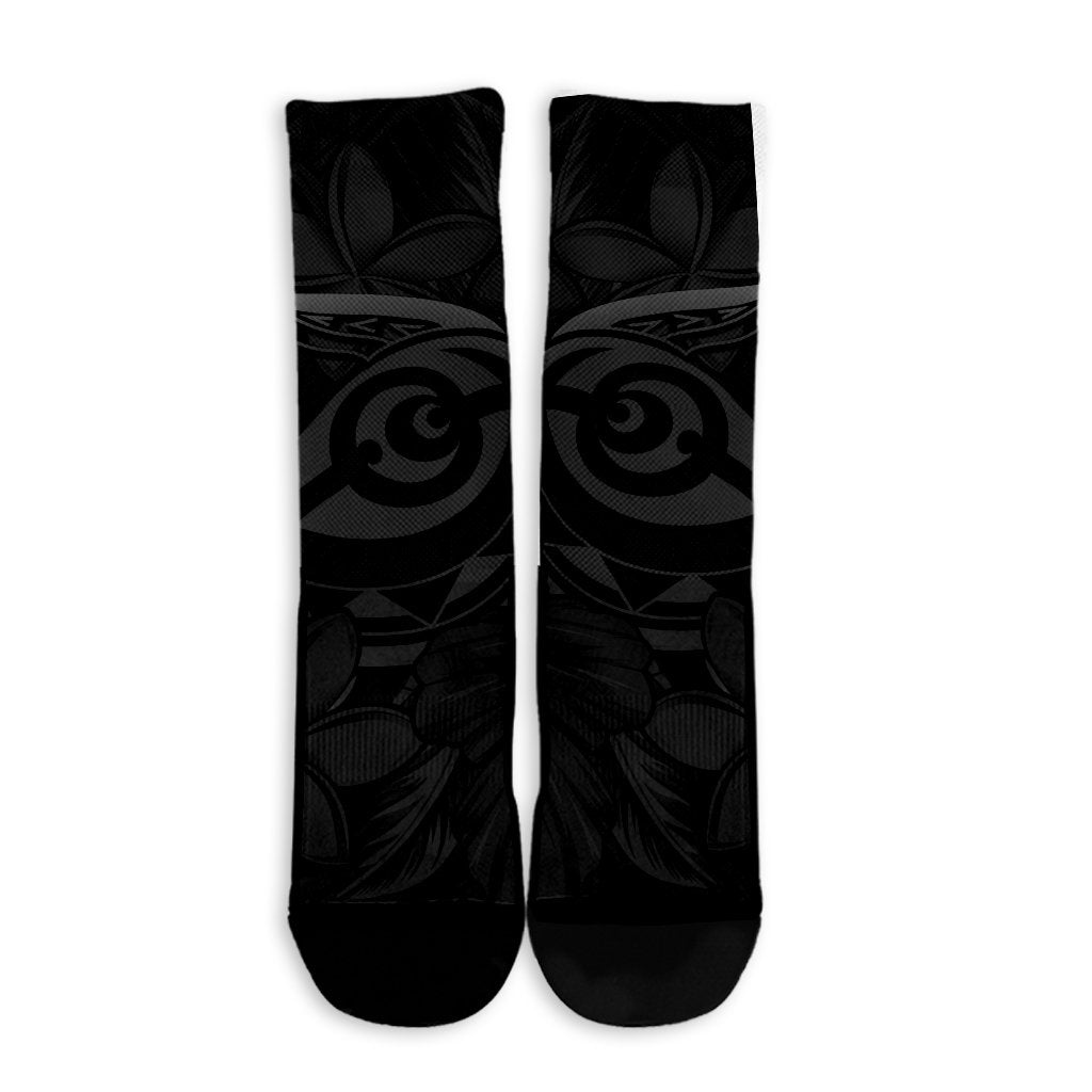 Hawaiian Turtle Hibiscus Plumeria Kanaka Polynesian Crew Socks Gray - Soft Style - AH - Polynesian Pride