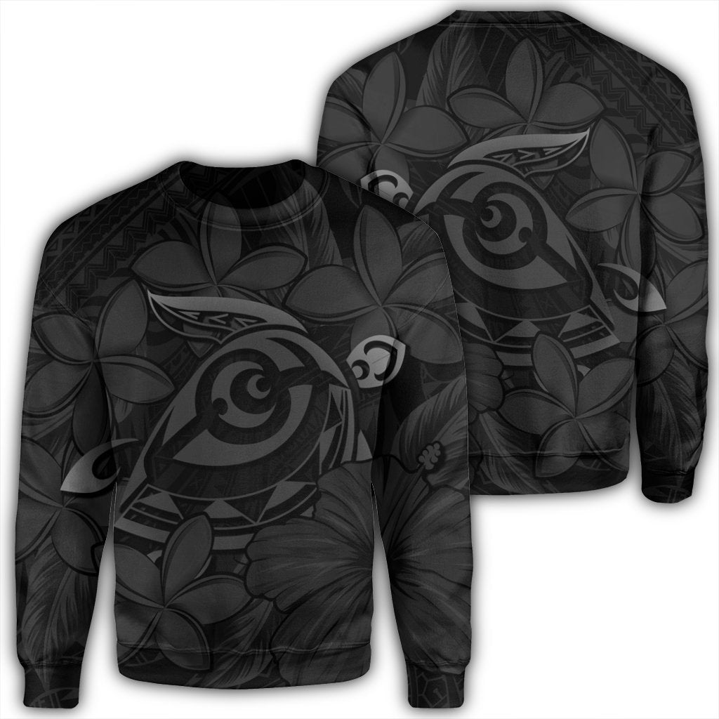 Hawaiian Turtle Hibiscus Plumeria Kanaka Polynesian Sweatshirt Gray - Soft Style - AH Unisex Black - Polynesian Pride