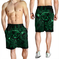 Hawaiian Turtle Hibiscus Plumeria Kanaka Polynesian Men's Shorts Green - Soft Style - AH - Polynesian Pride