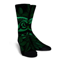 Hawaiian Turtle Hibiscus Plumeria Kanaka Polynesian Crew Socks Green - Soft Style - AH - Polynesian Pride