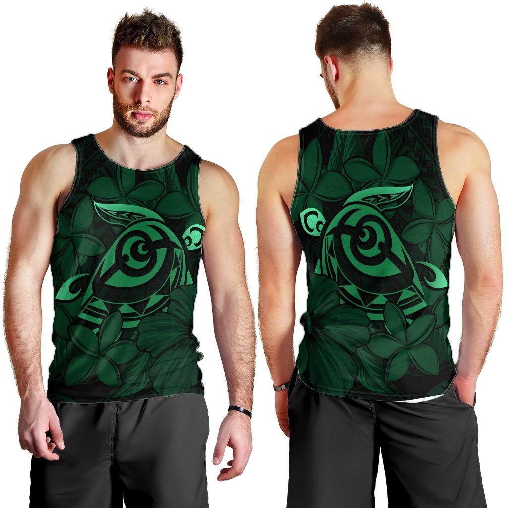 Hawaiian Turtle Hibiscus Plumeria Kanaka Polynesian Tank Top Green - Soft Style - AH - Polynesian Pride