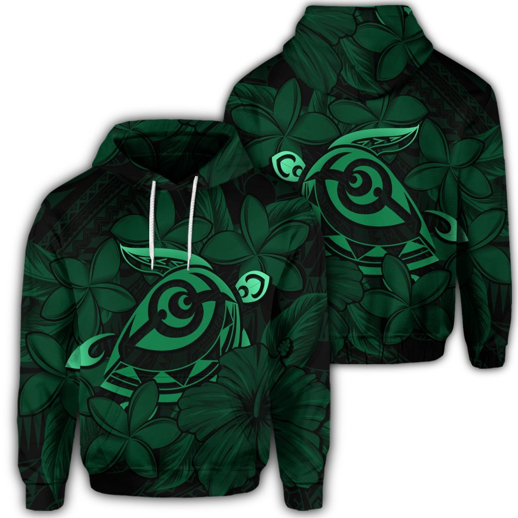 Hawaiian Turtle Hibiscus Plumeria Kanaka Polynesian Hoodie Green Soft Style Unisex Art - Polynesian Pride