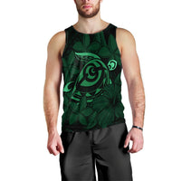 Hawaiian Turtle Hibiscus Plumeria Kanaka Polynesian Tank Top Green - Soft Style - AH Black - Polynesian Pride