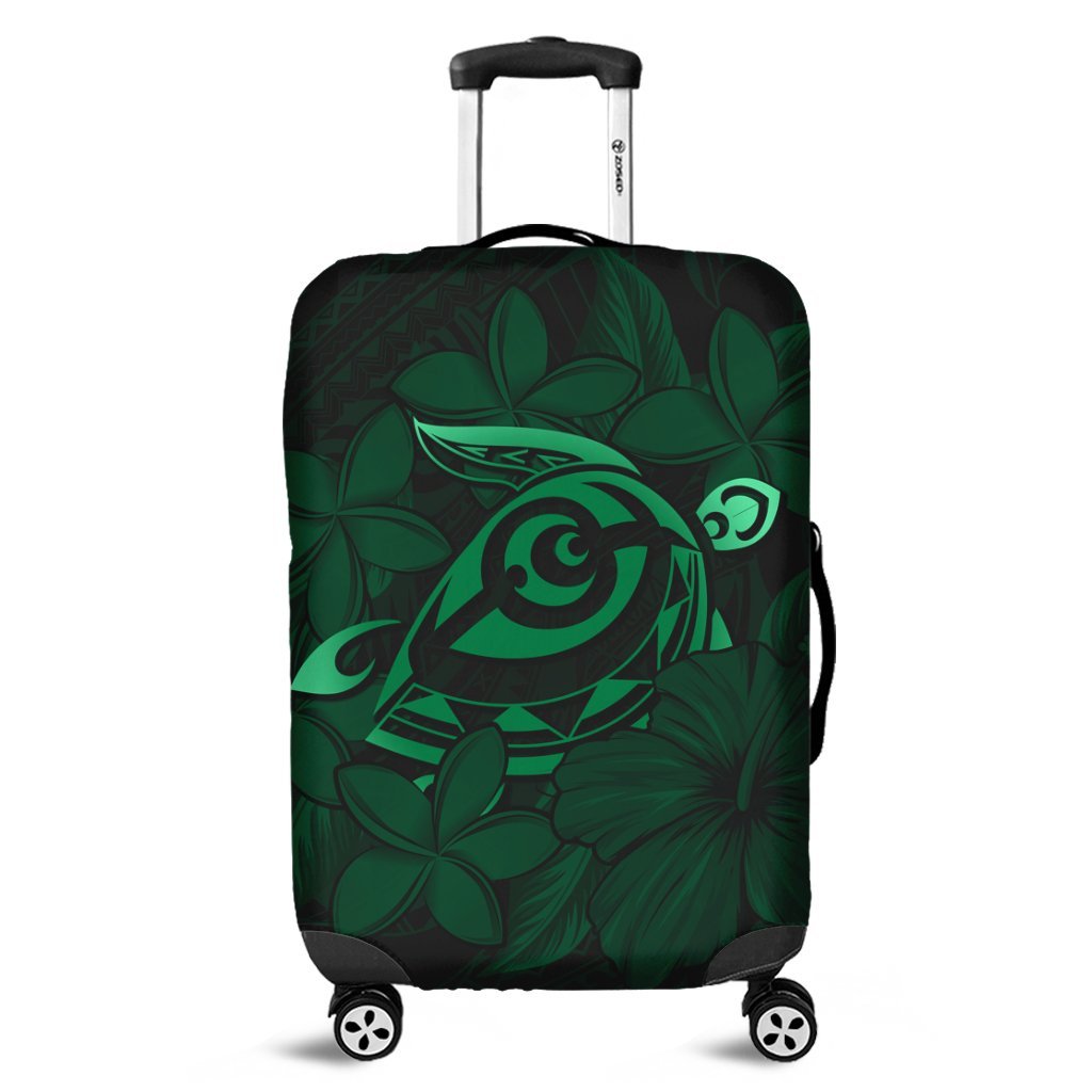 Hawaiian Turtle Hibiscus Plumeria Kanaka Polynesian Luggage Covers Green - Soft Style - AH Black - Polynesian Pride