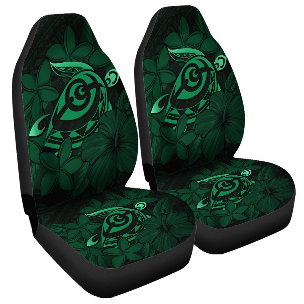 Hawaiian Turtle Hibiscus Plumeria Kanaka Polynesian Car Seat Covers Green - Soft Style - AH Universal Fit Black - Polynesian Pride