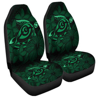 Hawaiian Turtle Hibiscus Plumeria Kanaka Polynesian Car Seat Covers Green - Soft Style - AH Universal Fit Black - Polynesian Pride