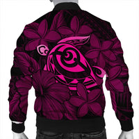 Hawaiian Turtle Hibiscus Plumeria Kanaka Polynesian Bomber Jacket Pink - Soft Style - AH - Polynesian Pride