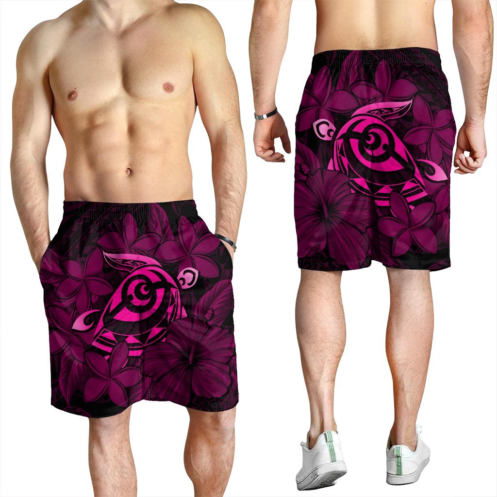 Hawaiian Turtle Hibiscus Plumeria Kanaka Polynesian Men's Shorts Pink - Soft Style - AH - Polynesian Pride