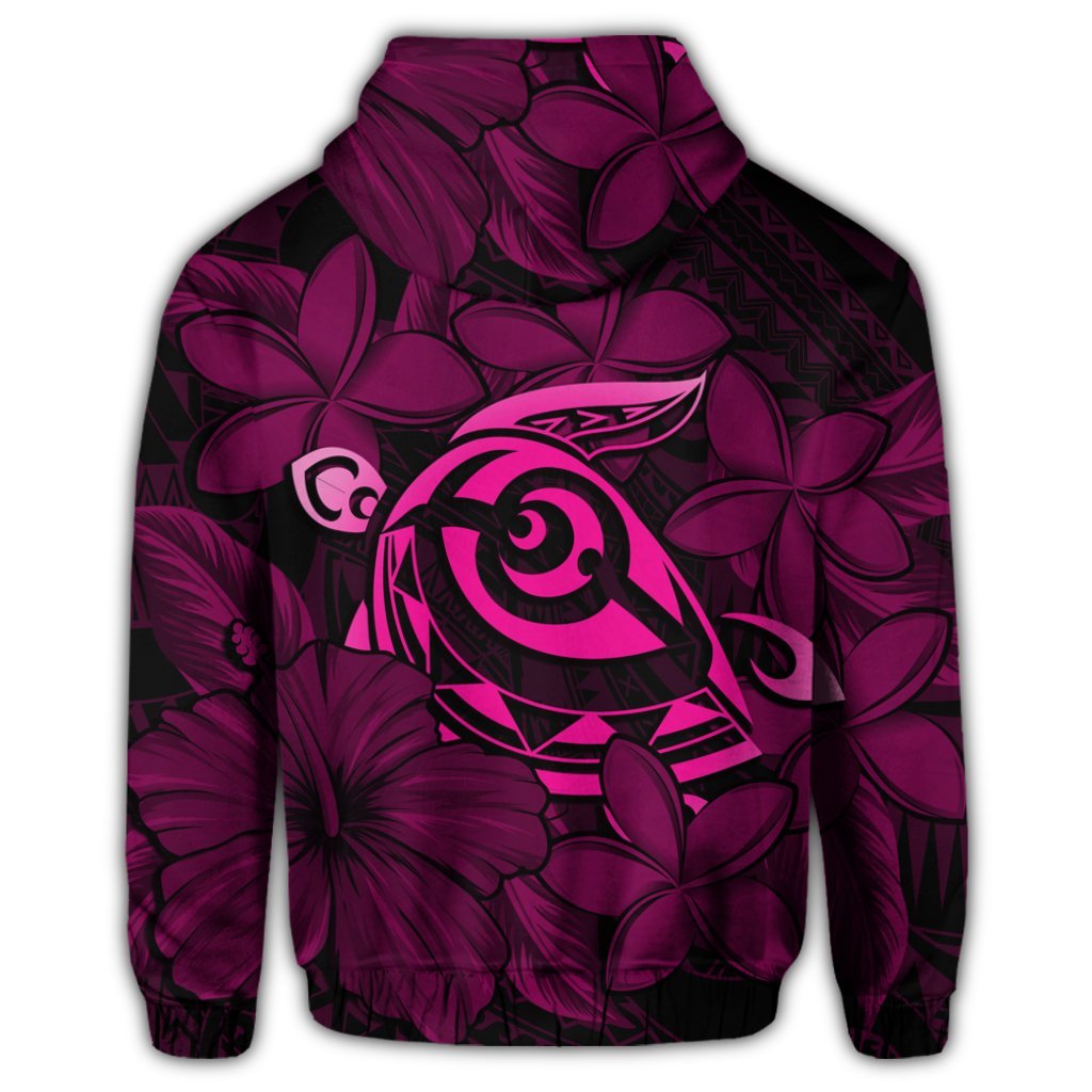 Hawaiian Turtle Hibiscus Plumeria Kanaka Polynesian Hoodie Pink Soft Style - Polynesian Pride