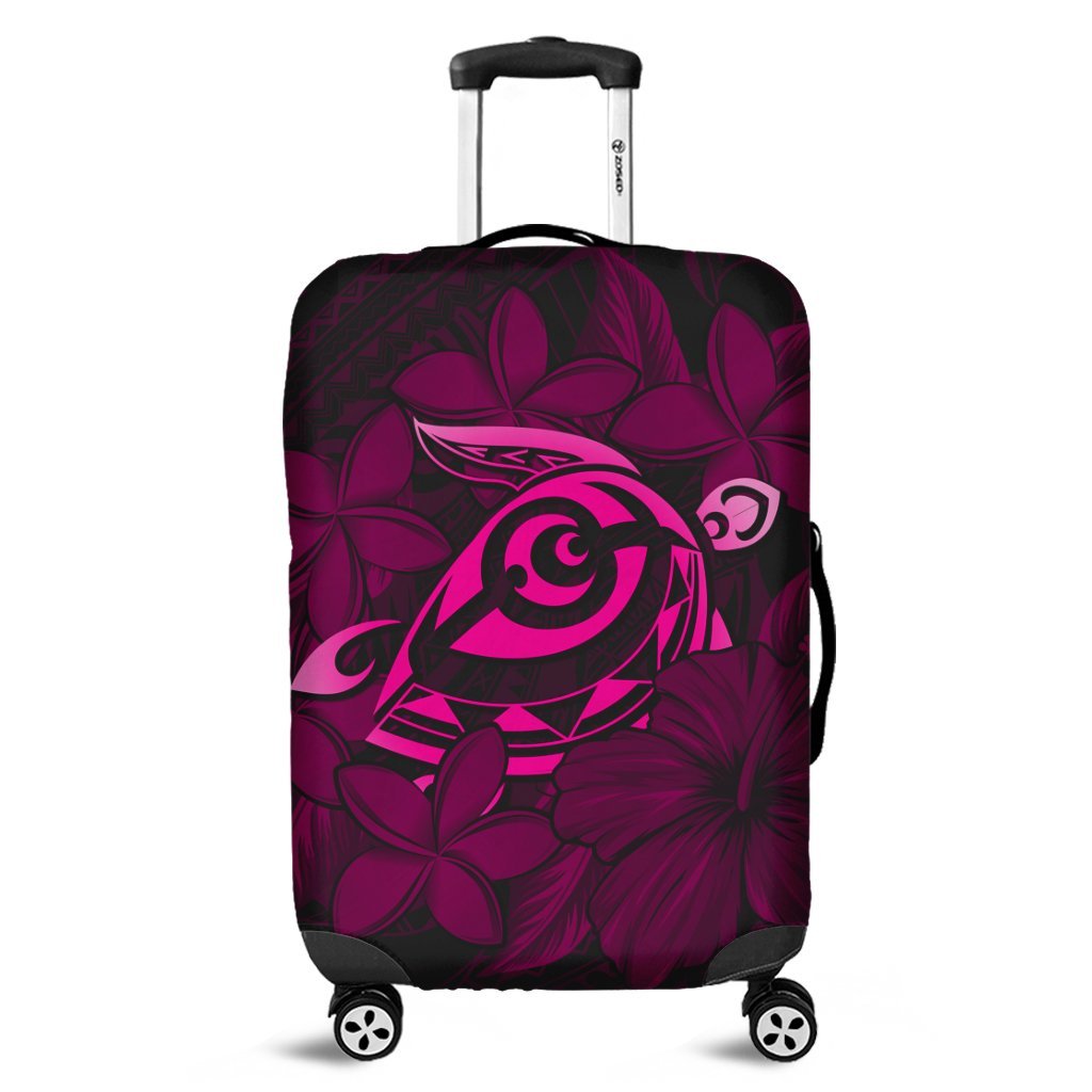 Hawaiian Turtle Hibiscus Plumeria Kanaka Polynesian Luggage Covers Pink - Soft Style - AH Black - Polynesian Pride