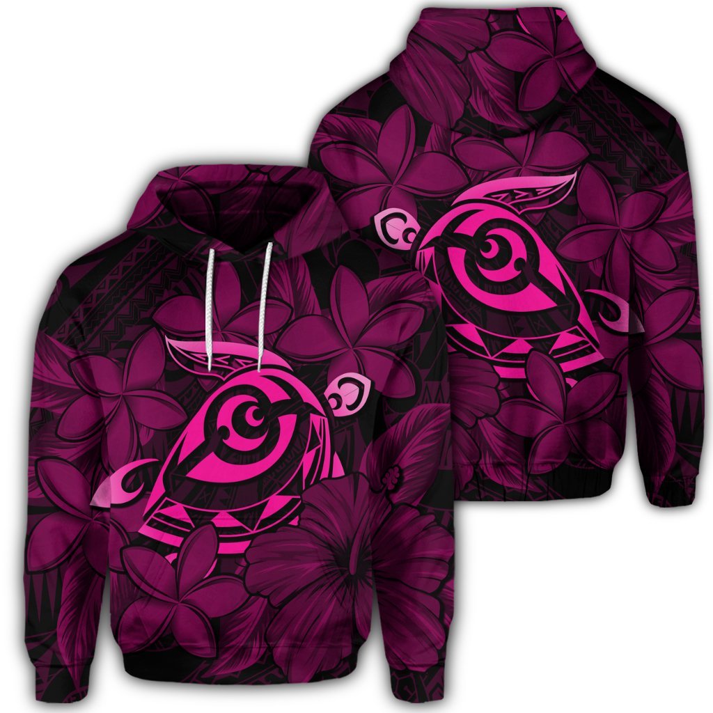 Hawaiian Turtle Hibiscus Plumeria Kanaka Polynesian Hoodie Pink Soft Style Unisex Art - Polynesian Pride