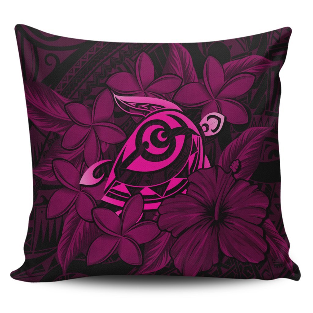 Hawaiian Turtle Hibiscus Plumeria Kanaka Polynesian Pillow Covers Pink - Soft Style - AH Pillow Covers Black - Polynesian Pride