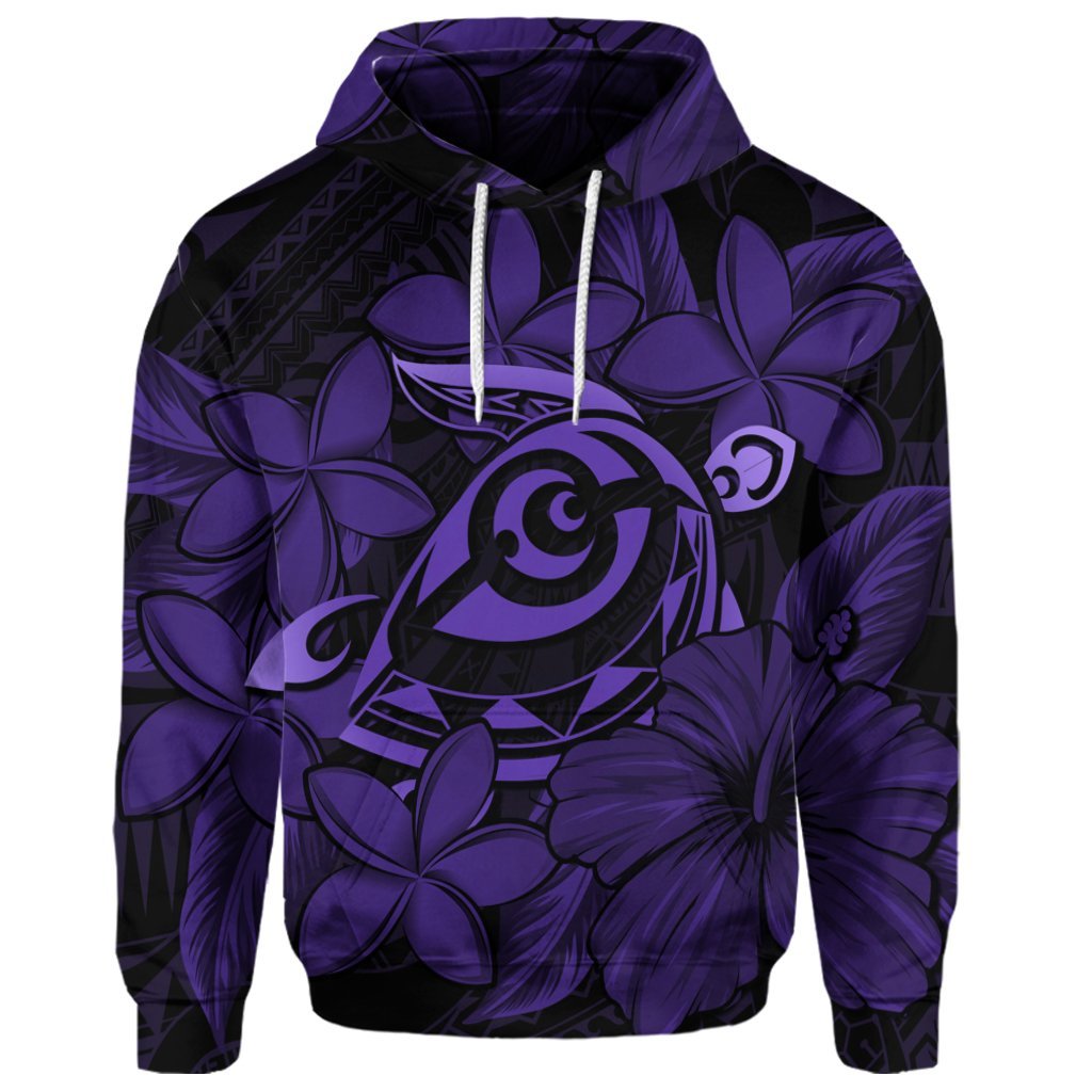 Custom Hawaiian Turtle Hibiscus Plumeria Kanaka Polynesian Hoodie Purple Soft Style - Polynesian Pride
