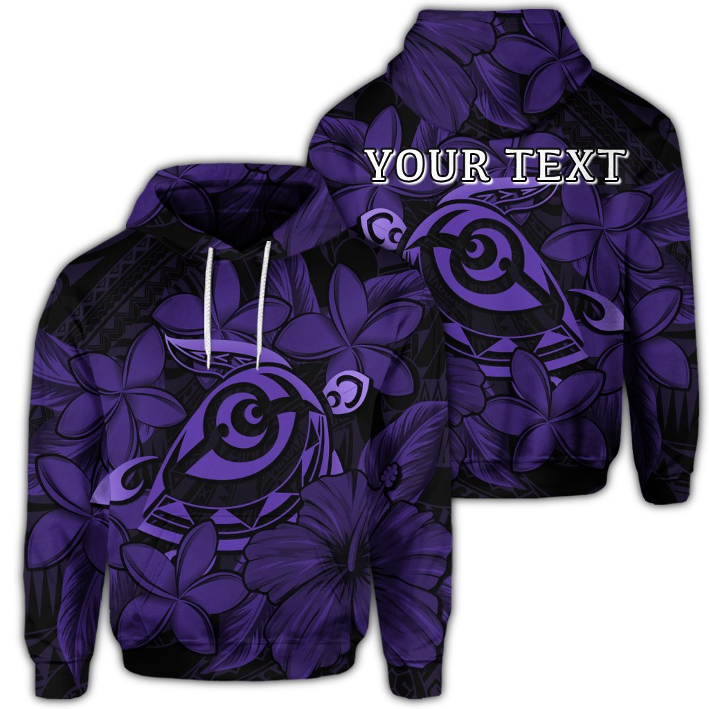 Custom Hawaiian Turtle Hibiscus Plumeria Kanaka Polynesian Hoodie Purple Soft Style Unisex Art - Polynesian Pride