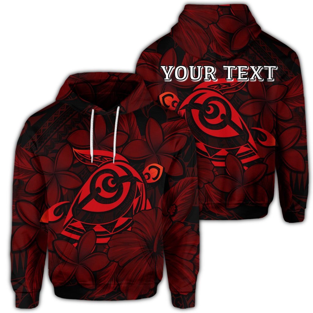 Custom Hawaiian Turtle Hibiscus Plumeria Kanaka Polynesian Hoodie Red Soft Style Unisex Art - Polynesian Pride