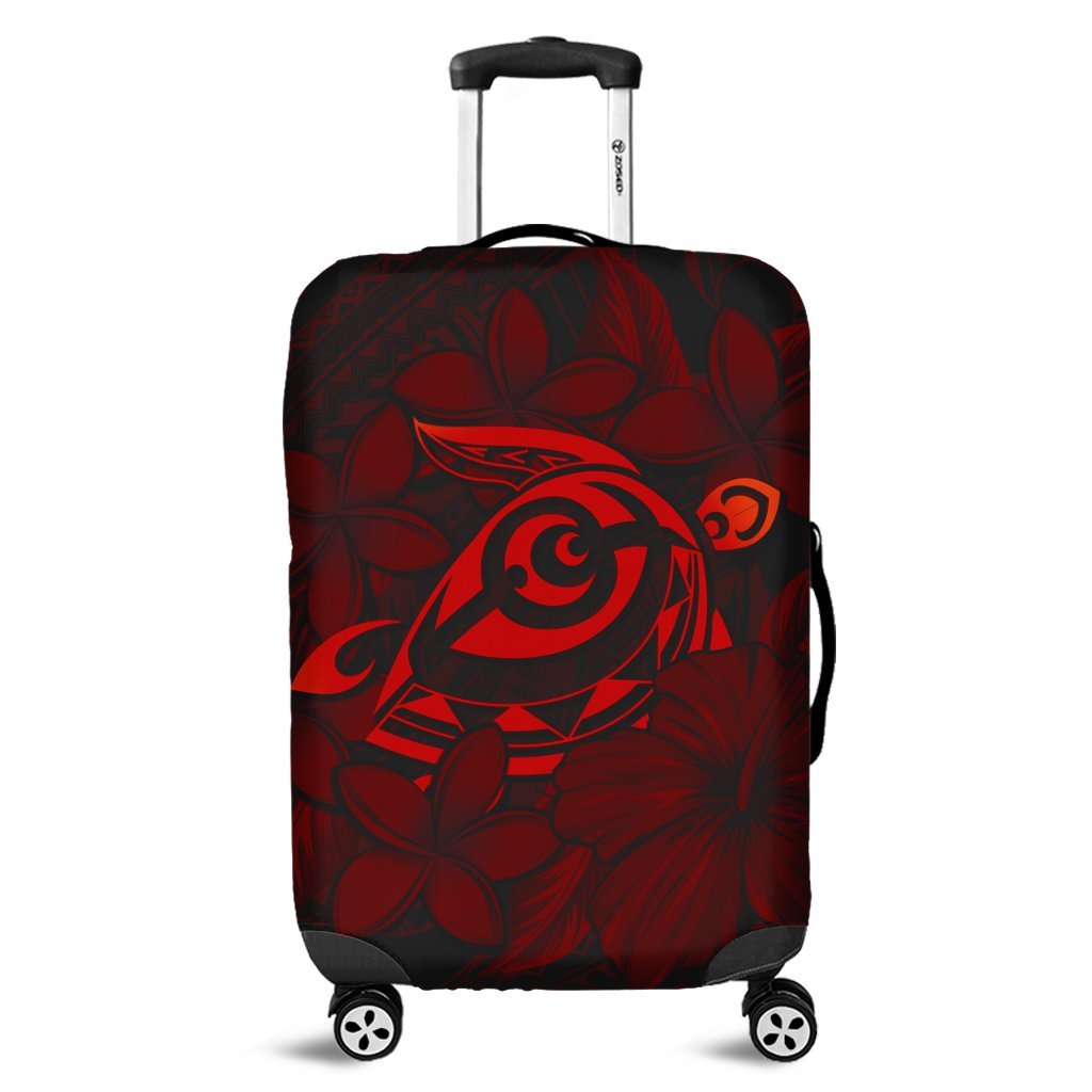 Hawaiian Turtle Hibiscus Plumeria Kanaka Polynesian Luggage Covers Red - Soft Style - AH Black - Polynesian Pride