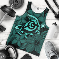 Hawaiian Turtle Hibiscus Plumeria Kanaka Polynesian Tank Top Turquoise - Soft Style - AH - Polynesian Pride