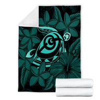 Hawaiian Turtle Hibiscus Plumeria Kanaka Polynesian Premium Blankets Turquoise - Soft Style - AH - Polynesian Pride
