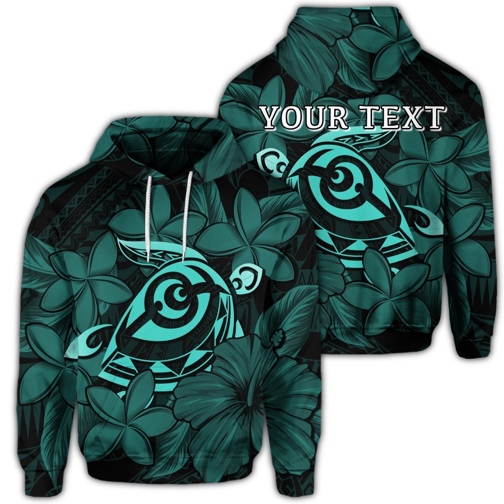 Custom Hawaiian Turtle Hibiscus Plumeria Kanaka Polynesian Hoodie Turquoise Soft Style Unisex Art - Polynesian Pride