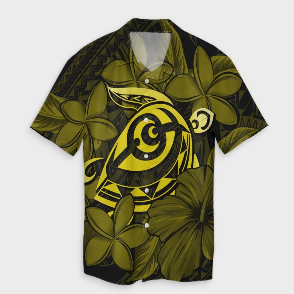 Hawaiian Turtle Hibiscus Plumeria Kanaka Polynesian Hawaiian Shirt Yellow - Soft Style - AH Unisex Black - Polynesian Pride