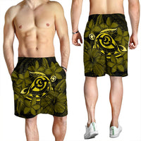 Hawaiian Turtle Hibiscus Plumeria Kanaka Polynesian Men's Shorts Yellow - Soft Style - AH - Polynesian Pride