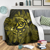 Hawaiian Turtle Hibiscus Plumeria Kanaka Polynesian Premium Blankets Yellow - Soft Style - AH - Polynesian Pride