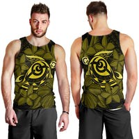Hawaiian Turtle Hibiscus Plumeria Kanaka Polynesian Tank Top Yellow - Soft Style - AH - Polynesian Pride