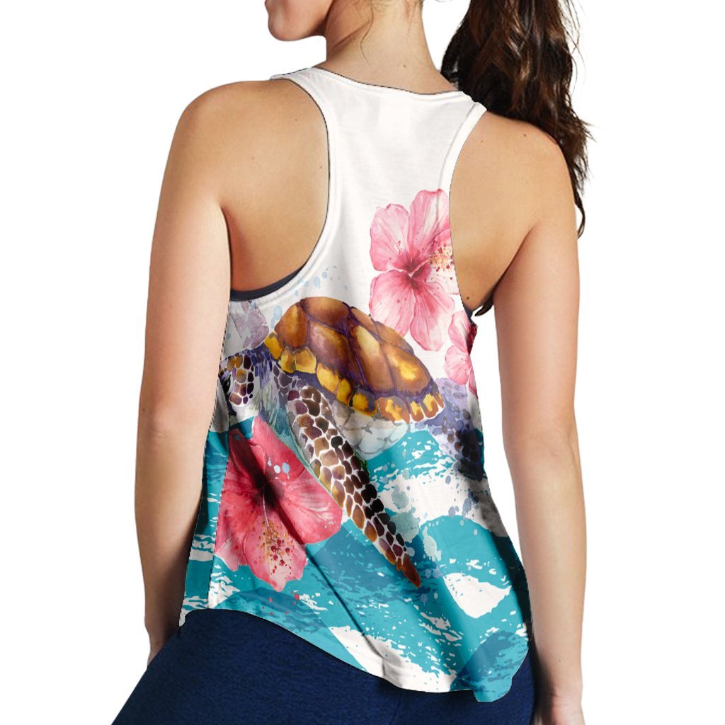 Hawaiian Turtle Hibiscus Waves Polynesian Racerback Tank - AH - Polynesian Pride