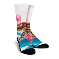 Hawaiian Turtle Hibiscus Waves Polynesian Crew Socks - AH - Polynesian Pride