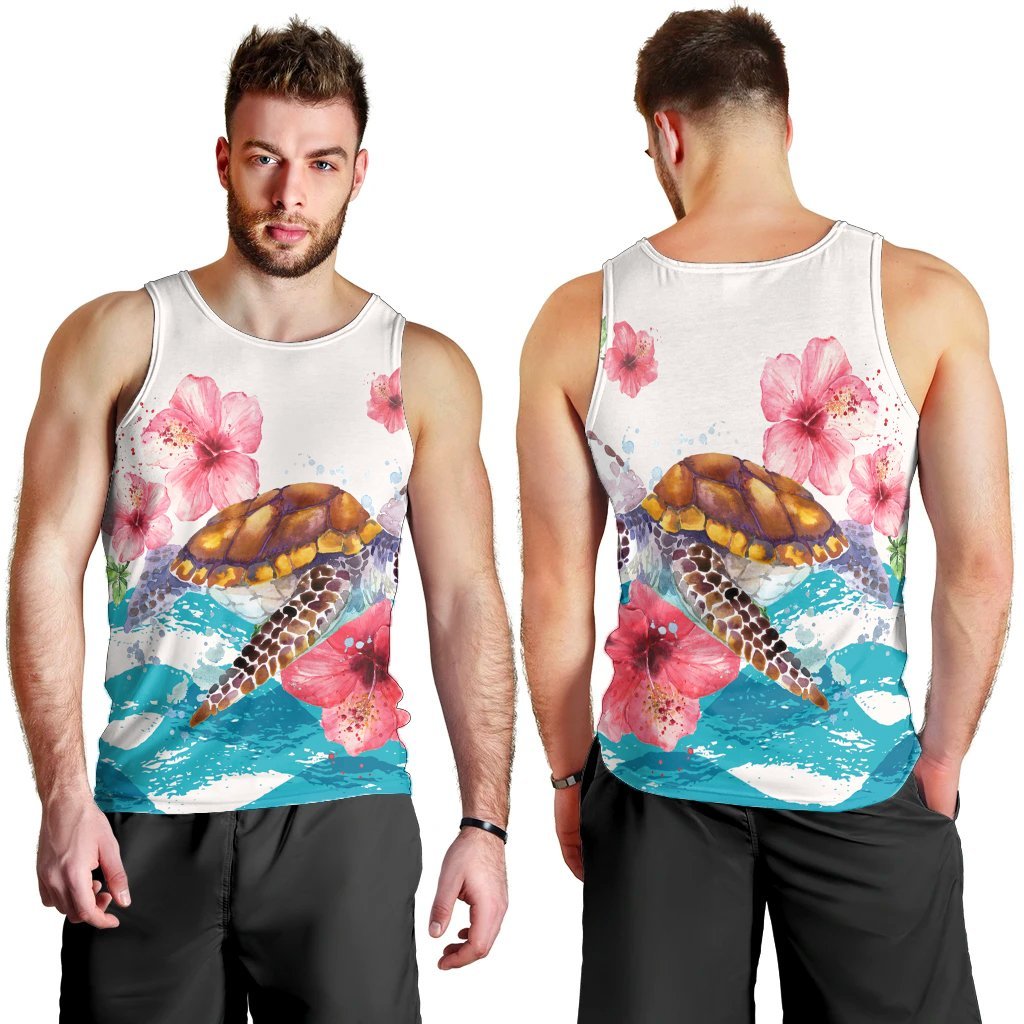 Hawaiian Turtle Hibiscus Waves Polynesian Tank Top - AH - Polynesian Pride