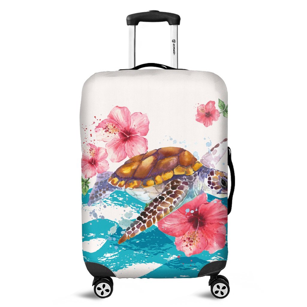 Hawaiian Turtle Hibiscus Waves Polynesian Luggage Covers - AH Black - Polynesian Pride