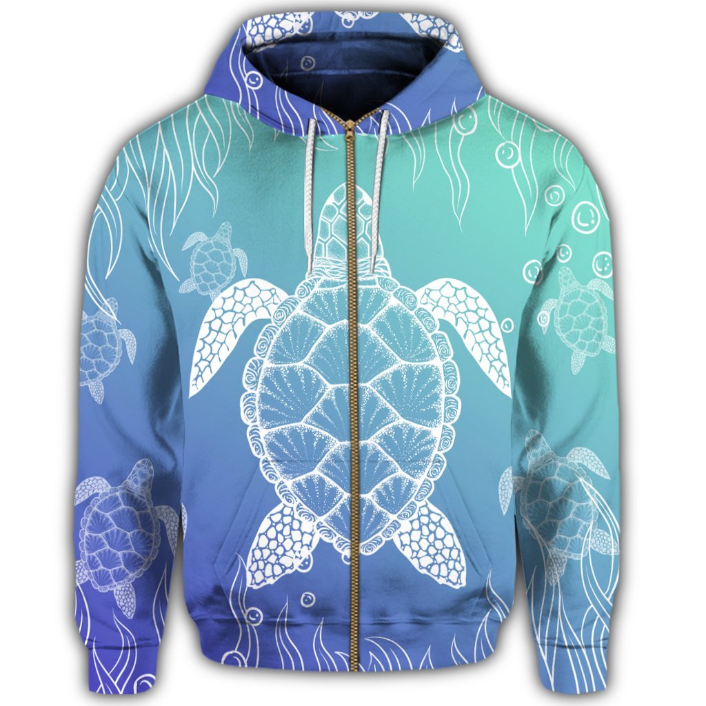 Hawaiian Turtle In The Sea Polynesian Zip Hoodie - Polynesian Pride